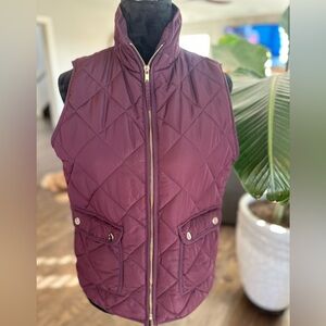 Thread & Supply Maroon Quilted Puffer Vest Gold Button/Zipper Women Size Medium